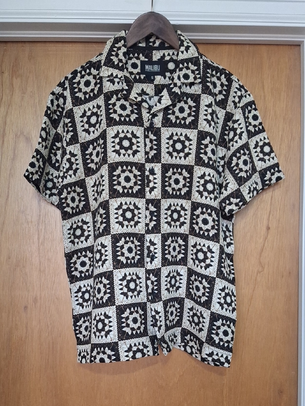 Men's Malibu Black, Brown & Cream Tile-Print Tropical Shirt